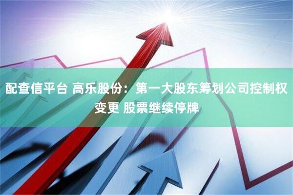 配查信平台 高乐股份：第一大股东筹划公司控制权变更 股票继续停牌